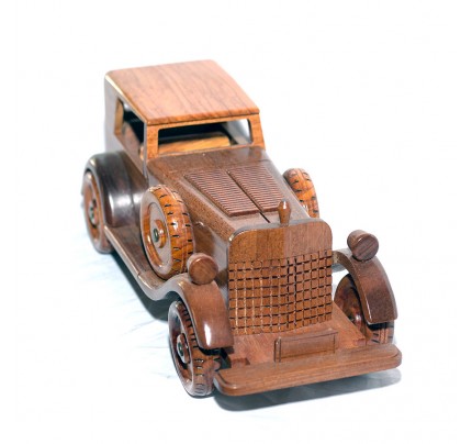 Wooden Mahogany Old Car with Black Box scale model