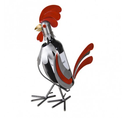 Rooster with red and silver feathers wine caddy