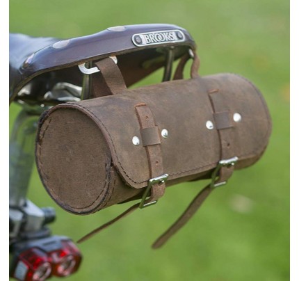 Genuine Leather Schwinn Bicycle Round Saddle Bag Utility Tool Bag - Vinatge Brown