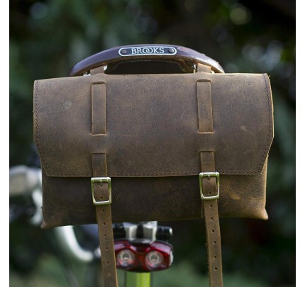 Large Leather Saddle Bag Handlebar Frame Bag in VINTAGE BROWN