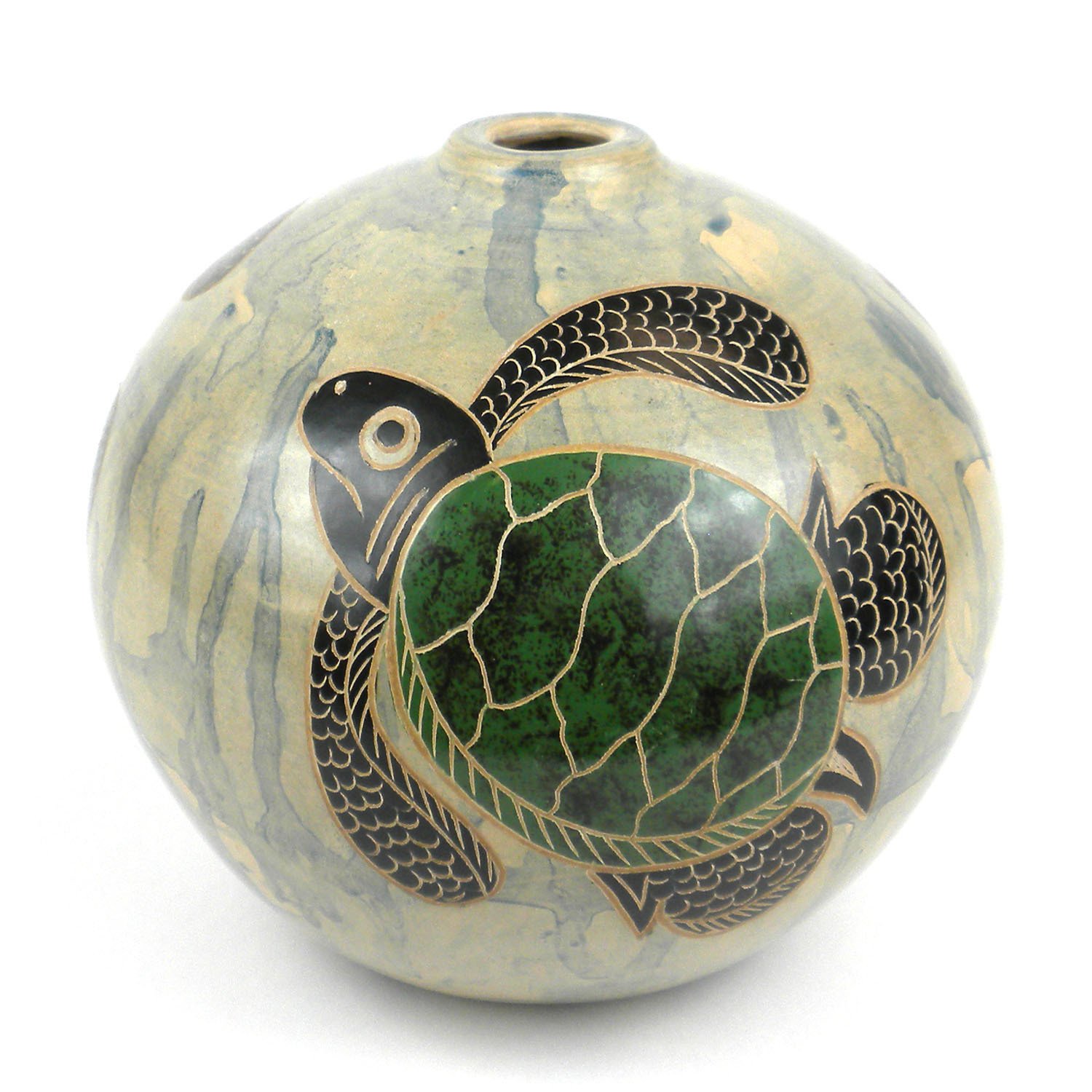 Round vase turtle. Handmade 4inch Round Vase Turtle Design